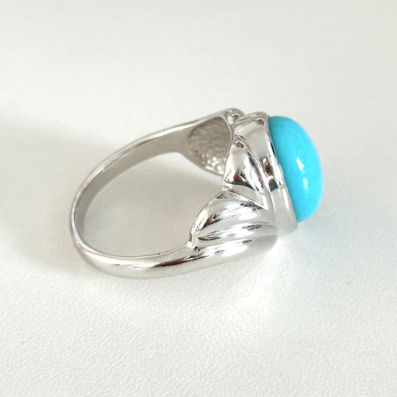 925 Sterling Silver JS Designer Large Oval Turquoise Band Ring Size 10 - Picture 7 of 13